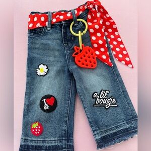 Baby girls wide leg jeans w/ strawberry teething ring